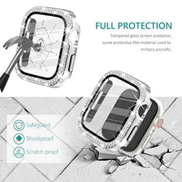 Surace Apple Watch 42mm Series 3/2/1 Case with Tempered Glass Screen Protector, Bling Diamond Overall Protective Case, Silver