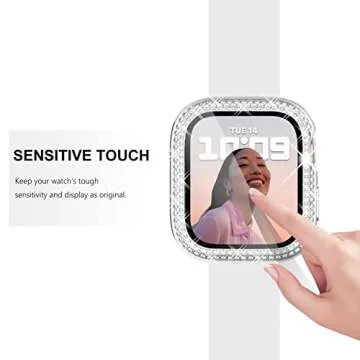 Surace Apple Watch 42mm Series 3/2/1 Case with Tempered Glass Screen Protector, Bling Diamond Overall Protective Case, Silver