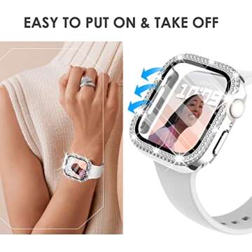Surace Apple Watch 42mm Series 3/2/1 Case with Tempered Glass Screen Protector, Bling Diamond Overall Protective Case, Silver
