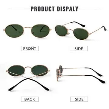 GIFIORE Oval Sunglasses Vintage Retro 90s Sunglasses Trendy Designer Glasses for Women Men (Gold Frame Green Lens)