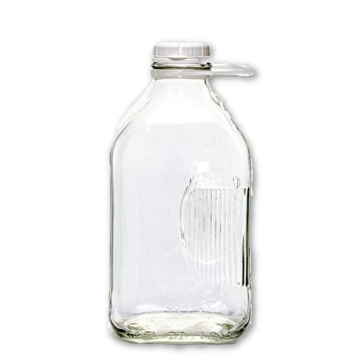 The Dairy Shoppe 2 Qt Heavy Glass Milk Bottle with Handle & Cap, 64 Oz, 1/2 Gal