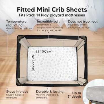 Pack and Play Sheets Fitted, 2-Pack Mini Crib Sheets - Pack N Play Sheets, Fitted Crib Sheet for Pac...