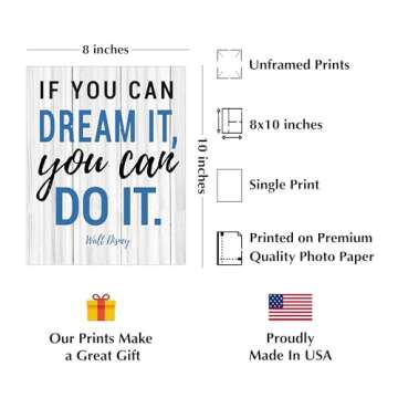"Dream It, Do It!" Walt Disney Quote Wall Art Print - 8x10” Rustic Wooden Sign For Home Decor, Rus...