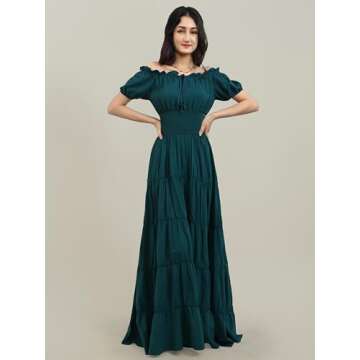 Zhitunemi Renaissance Costume Medieval Chemise Dress for Women - Deep Green 3XL