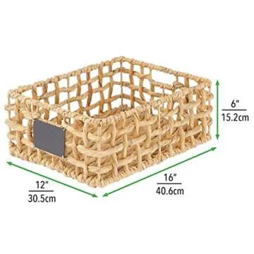 mDesign Hyacinth Open Weave Kitchen Cabinet Pantry Basket with Built-in Chalkboard Label for Organizing Kitchen Pantry, Cabinet, Cupboard, Shelves - Holds Food, Drinks, Snacks, 6 Pack, Natural/Tan