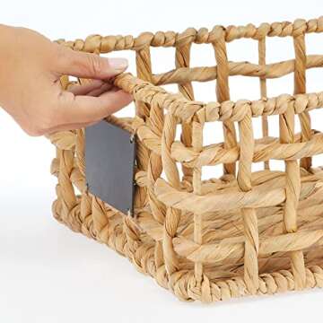 mDesign Hyacinth Open Weave Kitchen Cabinet Pantry Basket with Built-in Chalkboard Label for Organizing Kitchen Pantry, Cabinet, Cupboard, Shelves - Holds Food, Drinks, Snacks, 6 Pack, Natural/Tan