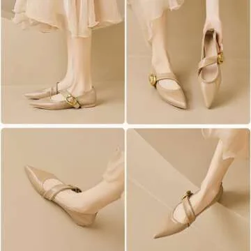 Zeberfi Women's Leather Mary Jane Flat Shoes with Adjust Metal Buckle Fashion Closed Pointed Toe Shallow Mouth Slip On Comfortable Luxury Business Wedding Dress Shoes (Brown,6)