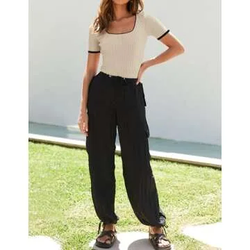 ZESICA Women's Short Sleeve Square Neck Color Block T Shirt 2025 Summer Slim Fit Ribbed Knit Basic Tee Tops,Apricot,Medium