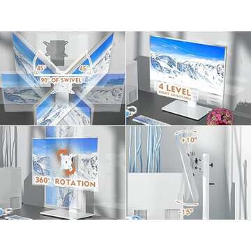 Single LCD Computer Monitor Free-Standing Desk Stand Riser for 13 inch to 32 inch Screen with Swivel, Height Adjustable, Rotation, Holds One (1) Screen up to 77Lbs(HT05W-001) White