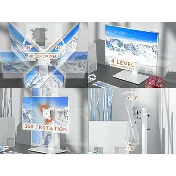 Single LCD Computer Monitor Free-Standing Desk Stand Riser for 13 inch to 32 inch Screen with Swivel, Height Adjustable, Rotation, Holds One (1) Screen up to 77Lbs(HT05W-001) White