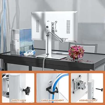 Single LCD Computer Monitor Free-Standing Desk Stand Riser for 13 inch to 32 inch Screen with Swivel, Height Adjustable, Rotation, Holds One (1) Screen up to 77Lbs(HT05W-001) White