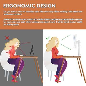 Single LCD Computer Monitor Free-Standing Desk Stand Riser for 13 inch to 32 inch Screen with Swivel, Height Adjustable, Rotation, Holds One (1) Screen up to 77Lbs(HT05W-001) White