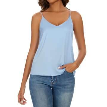 Miqieer Basic Women's Silk Tank Top Ladies V-Neck Camisole Silky Loose Sleeveless Blouse Satin Tank ...