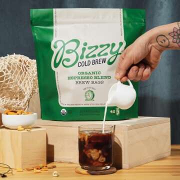 Bizzy Organic Cold Brew Coffee | Espresso Blend | Coarse Ground Coffee | Medium-Dark Roast | Micro S...