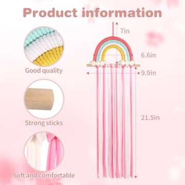 Cuqizu Claw Clip Holder For Children Girls - Rainbow Bow Holder For Girls -Clip organizer Decor For Room, Door, Wall (Pink (Width: 9.8inch))