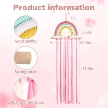 Cuqizu Claw Clip Holder For Children Girls - Rainbow Bow Holder For Girls -Clip organizer Decor For Room, Door, Wall (Pink (Width: 9.8inch))