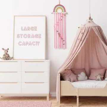 Cuqizu Claw Clip Holder For Children Girls - Rainbow Bow Holder For Girls -Clip organizer Decor For Room, Door, Wall (Pink (Width: 9.8inch))