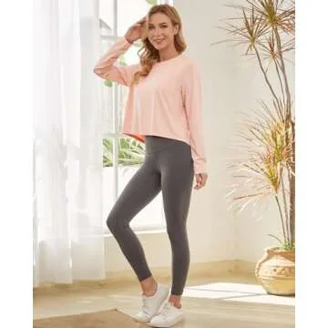 G4Free Long Sleeve Shirts for Women UV Protection Shirts Workout Tops Breathable Athletic Sports Hiking Cropped (Light Pink,S)