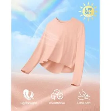 G4Free Long Sleeve Shirts for Women UV Protection Shirts Workout Tops Breathable Athletic Sports Hiking Cropped (Light Pink,S)