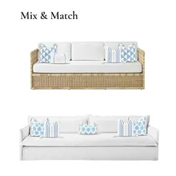 Chic Coastal Pillow Cover - 18" Water Resistant - Navy & Baby Blue