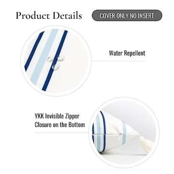 Chic Coastal Pillow Cover - 18" Water Resistant - Navy & Baby Blue