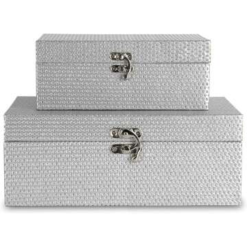 MODE HOME Silver Glitter Wooden Jewelry Storage Boxes Set of 2 for Glamorous Organization