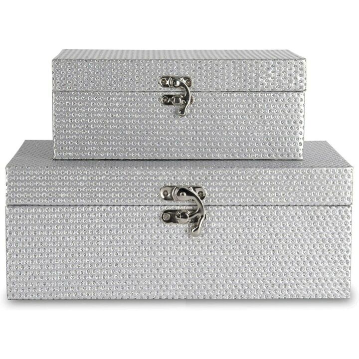 Silver Glitter Jewelry Storage Boxes Set of 2