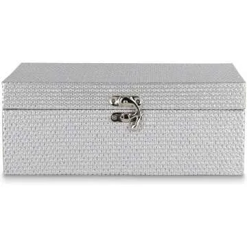 Silver Glitter Jewelry Storage Boxes Set of 2