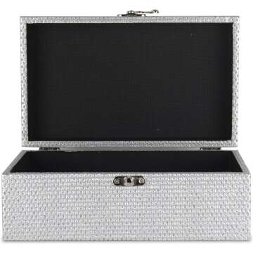 Silver Glitter Jewelry Storage Boxes Set of 2