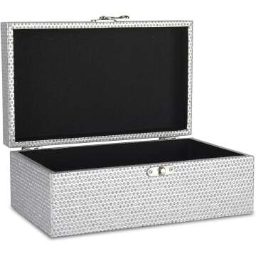 Silver Glitter Jewelry Storage Boxes Set of 2