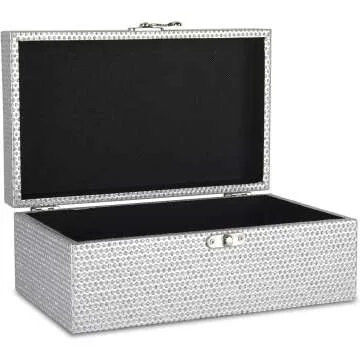 Silver Glitter Jewelry Storage Boxes Set of 2