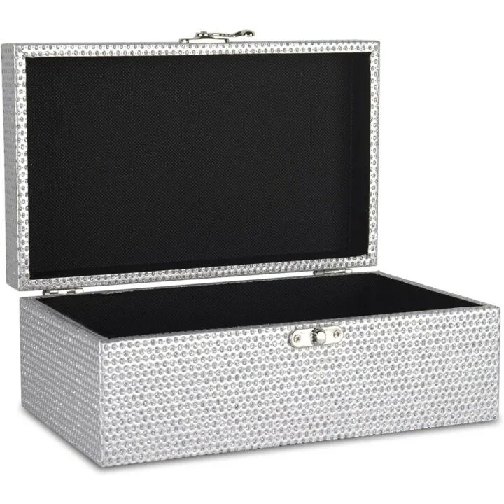Silver Glitter Jewelry Storage Boxes Set of 2