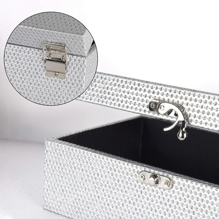 Silver Glitter Jewelry Storage Boxes Set of 2