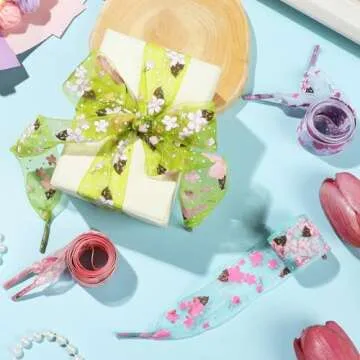 GOOTRADES 4 Pairs Flat Chiffon Shoelaces with Flower Prints for Kids, Youths & Women's Sneakers,120cm /47 inch (4 Colors-set)