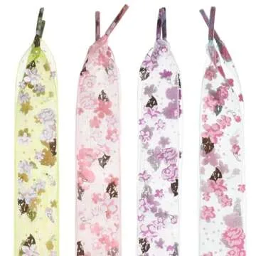 GOOTRADES 4 Pairs Flat Chiffon Shoelaces with Flower Prints for Kids, Youths & Women's Sneakers,120cm /47 inch (4 Colors-set)