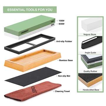 Whetstone 1000 6000 Grit Kitchen Knife Sharpening Stones 2 Side Water Wet Stone Sharpener Kit Japane...