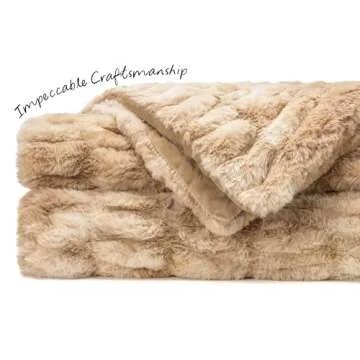 Chanasya Premium Ruched Faux Fur Throw Blanket - Luxurious, Soft Reversible Mink Blanket - 50" x 65” - Beige