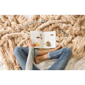 Chanasya Premium Ruched Faux Fur Throw Blanket - Luxurious, Soft Reversible Mink Blanket - 50" x 65” - Beige