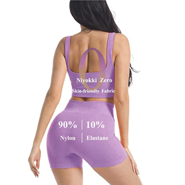 niyokki Yoga Outfit for Women Seamless 2 Piece Workout Gym High Waist Leggings with Sport Bra Set(Violet Purple, M)
