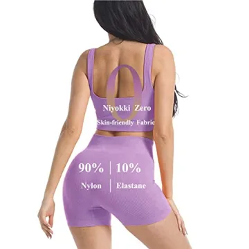 niyokki Yoga Outfit for Women Seamless 2 Piece Workout Gym High Waist Leggings with Sport Bra Set(Violet Purple, M)