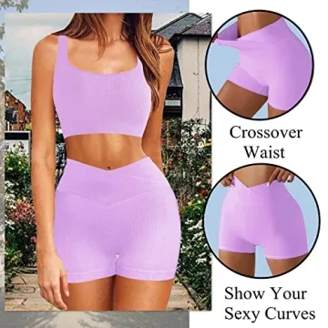 niyokki Yoga Outfit for Women Seamless 2 Piece Workout Gym High Waist Leggings with Sport Bra Set(Violet Purple, M)