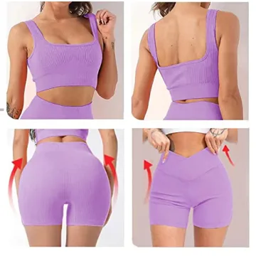 niyokki Yoga Outfit for Women Seamless 2 Piece Workout Gym High Waist Leggings with Sport Bra Set(Violet Purple, M)