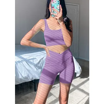 niyokki Yoga Outfit for Women Seamless 2 Piece Workout Gym High Waist Leggings with Sport Bra Set(Violet Purple, M)