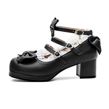 100FIXEO Women's Kawaii Platform Ankle Strap Chunky Heel Mary Jane Pumps Cute Closed Toe Goth Strapp...