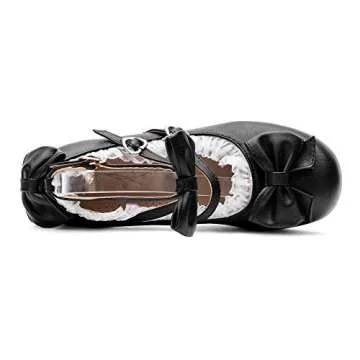 100FIXEO Women's Kawaii Platform Ankle Strap Chunky Heel Mary Jane Pumps Cute Closed Toe Goth Strappy Bow Lace Party Dress Shoes (Black, 8)