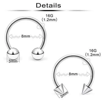 Ftovosyo 40Pcs 16G Surgical Steel Nose Septum Rings Piercing Jewelry Horseshoe Cartilage Helix Tragus Earring Hoop Eyebrow Lip Hoop Retainer for Women Men 8mm 5/16 Inch Silver Black