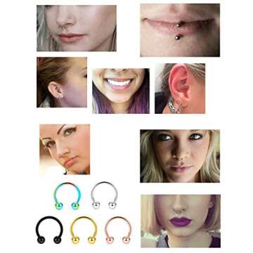 Ftovosyo 40Pcs 16G Surgical Steel Nose Septum Rings Piercing Jewelry Horseshoe Cartilage Helix Tragus Earring Hoop Eyebrow Lip Hoop Retainer for Women Men 8mm 5/16 Inch Silver Black