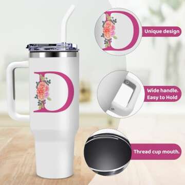 AiHeart Monogrammed Gifts for Women,Wife,Initial Cup,Personalized for Birthday Gifts,Halloween,Thanksgiving Day,Custom Tumbler with Handle 40oz-D