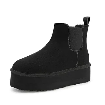 Athlefit Women's Classic Chelsea Platform Mini Boots Winter Warm Fur Lined Anti-Slip Short Ankle Sno...