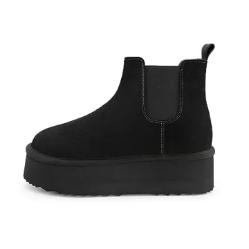 Athlefit Women's Classic Chelsea Platform Mini Boots Winter Warm Fur Lined Anti-Slip Short Ankle Snow Black Boots Size 7